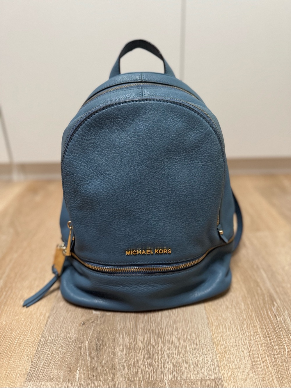 Michael Kors Dusty Blue Leather Mini Backpack with Gold Hardware